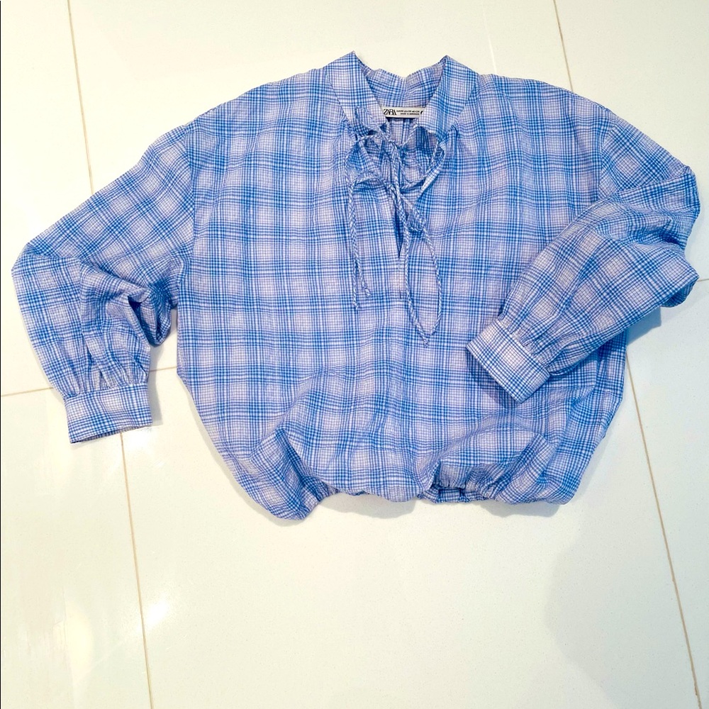 Zara cotton blue and white top shirt, XS, NWOT
